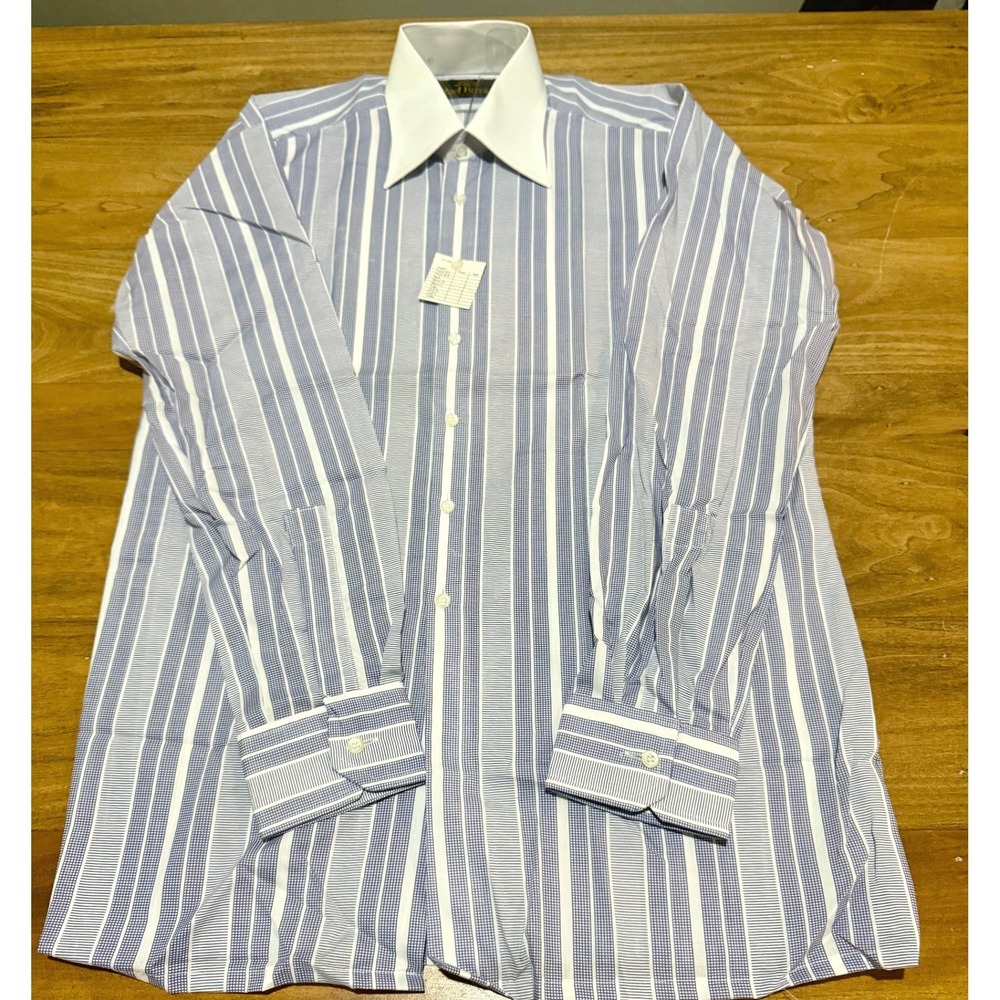 Vintage Rael Brook Toplin Dress Shirt Blue White Collar Deadstock NOS England